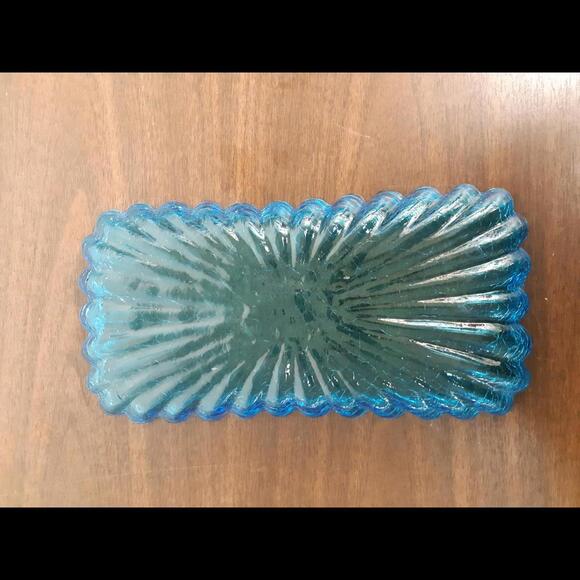 Vintage Blue Glass Serving Dish Rectangular - Picture 2 of 5